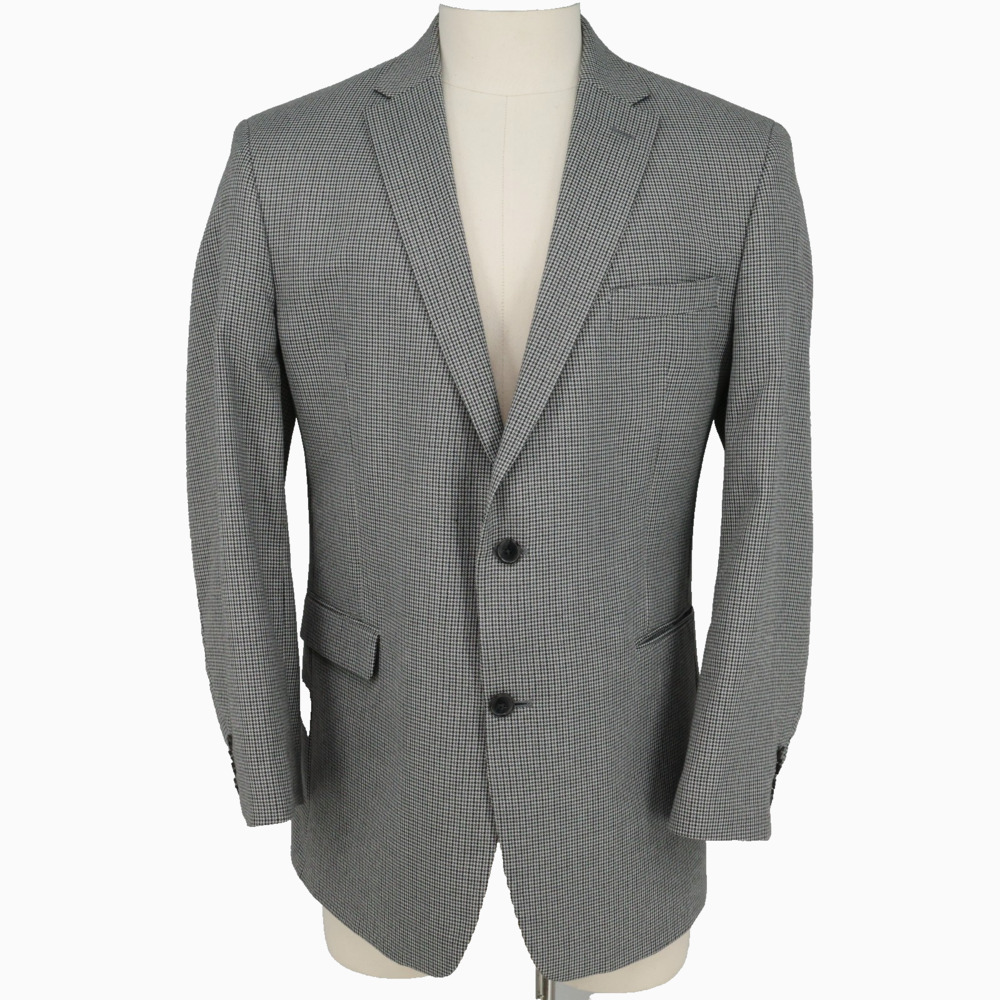 Tommy Hilfiger Sport Coat Mens 46L Gray Ivory Houndstooth Jacket Preppy Career